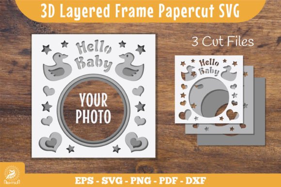 3D Layered Frame Hello Baby SVG for Laser Cutting Shadow Boxes
