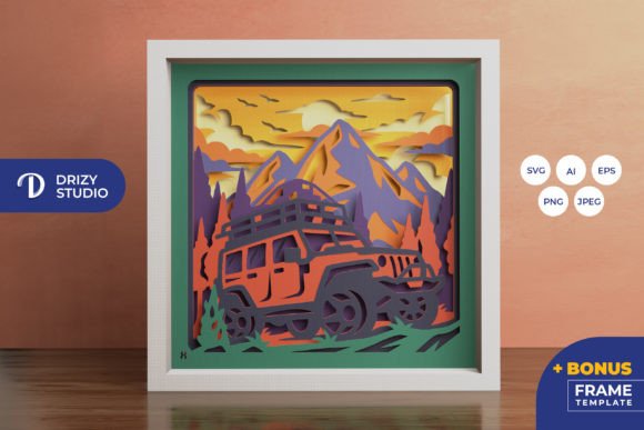Adventure Car in the Mountains 3D SVG Shadow Boxes