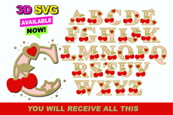Cherry Alphabet 3D SVG: Shapes for Sellers