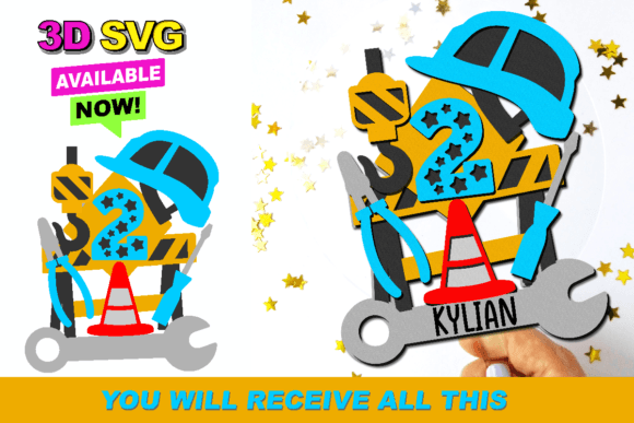 Construction Cake Topper 3D SVG for Shapes