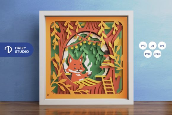 Fox Life Inside a Tree 3D SVG Shadow Boxes