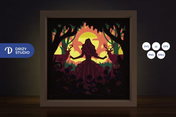 Girl on a Floral Garden 3D SVG Shadow Boxes