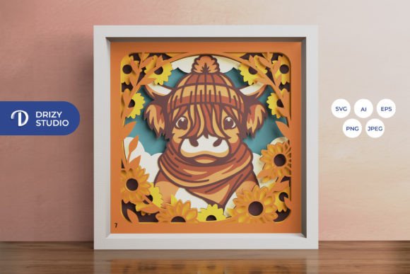 Highland Cow Autumn 3D SVG for Shadow Boxes