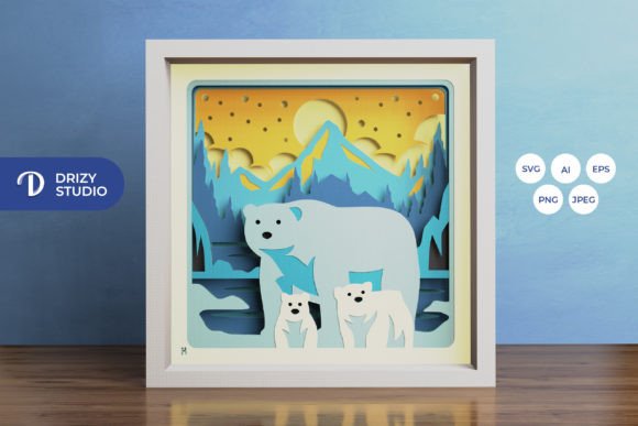Polar Bear Family 3D Shadow Box SVG Review