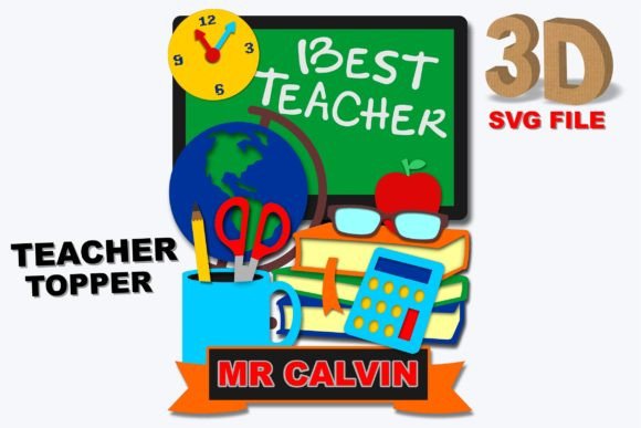 Teacher Topper 3D SVG for Laser Cutting Cake Toppers