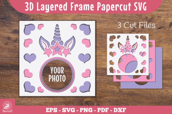Unicorn 3D Papercut for Laser Cutting Shadow Boxes