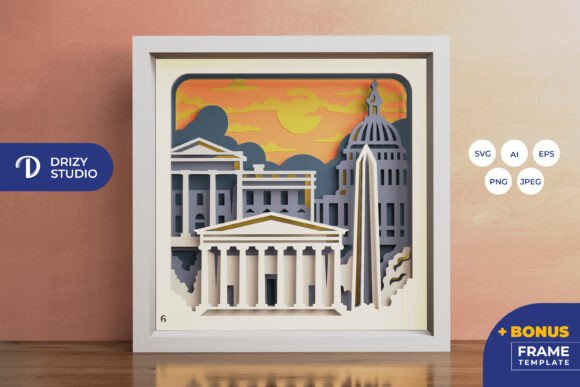 Washington Landmark 3D Shadow Box SVG