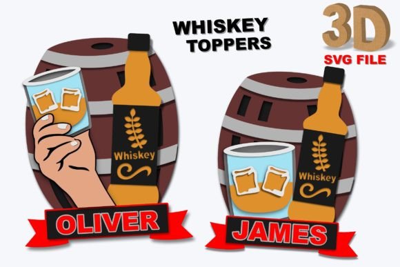 Whiskey Toppers 3d Svg for Laser Cutting & Cake Toppers